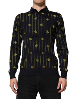 Black Logo Jacquard Knitted Polo Shirt T-shirt Dolce & Gabbana