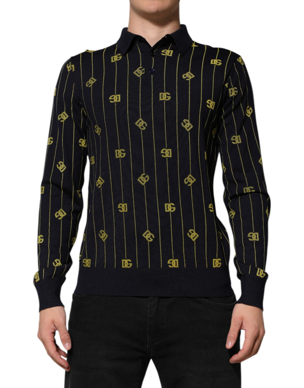 Black Logo Jacquard Knitted Polo Shirt T-shirt Dolce & Gabbana