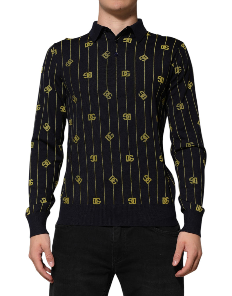 Black Logo Jacquard Knitted Polo Shirt T-shirt Dolce & Gabbana
