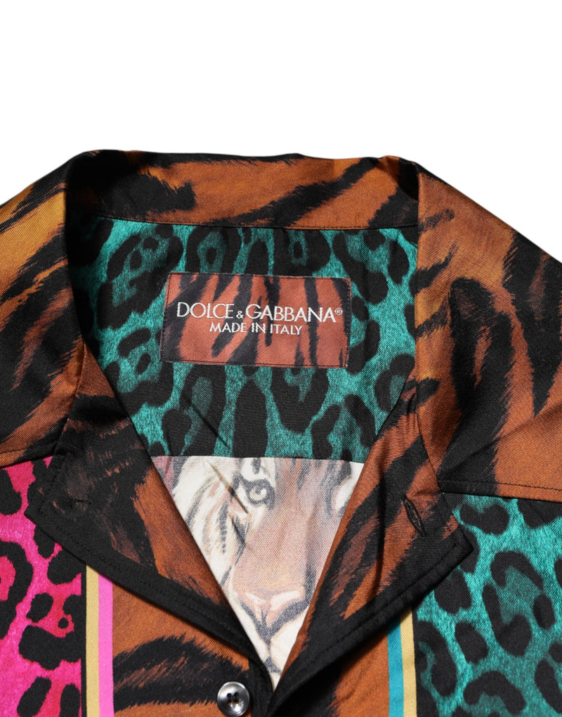 Multicolor Silk Tiger Print Hawaiian T-shirt Dolce & Gabbana