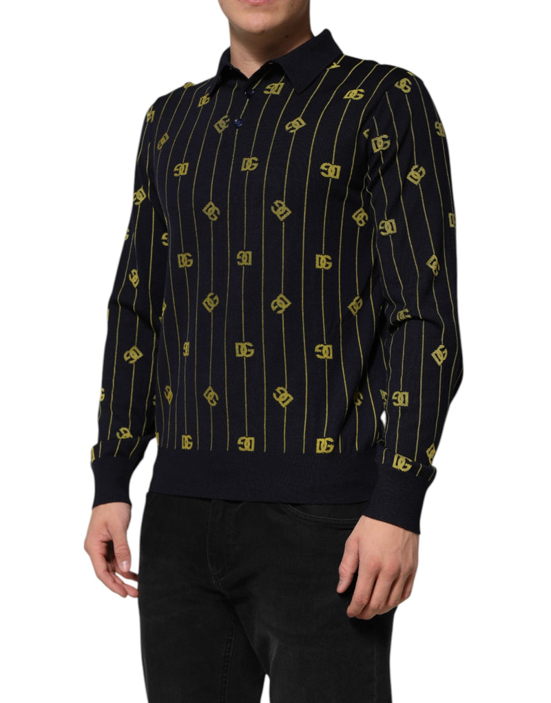 Black Logo Jacquard Knitted Polo Shirt T-shirt Dolce & Gabbana