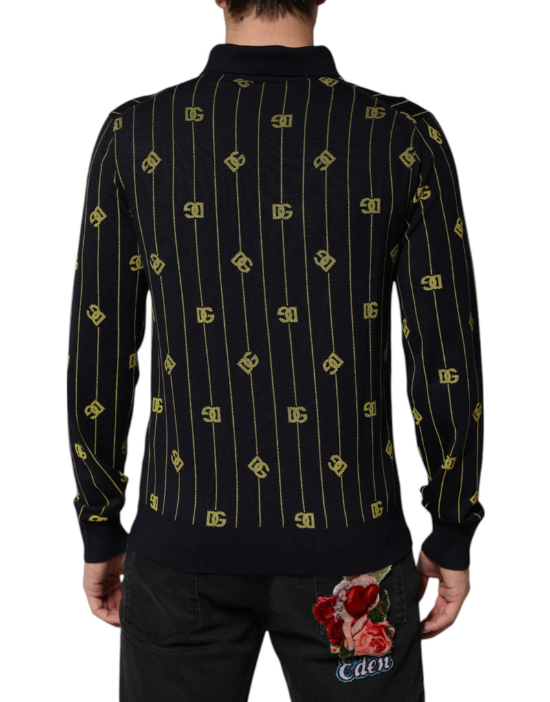 Black Logo Jacquard Knitted Polo Shirt T-shirt Dolce & Gabbana