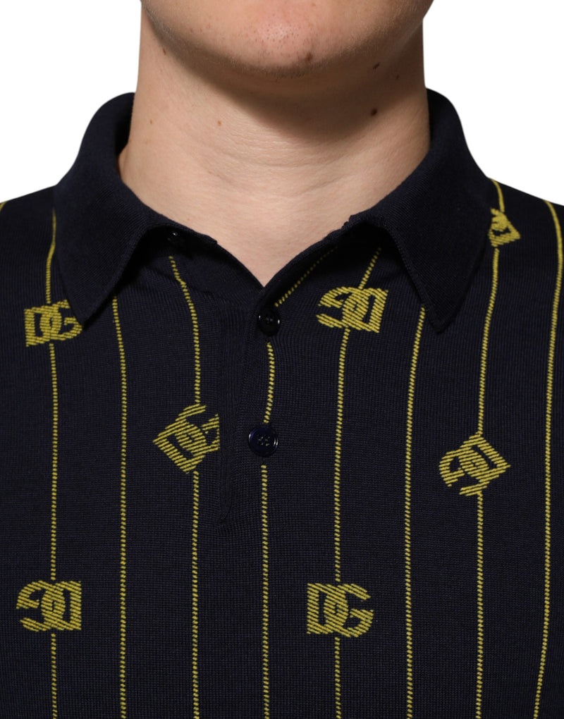 Black Logo Jacquard Knitted Polo Shirt T-shirt Dolce & Gabbana