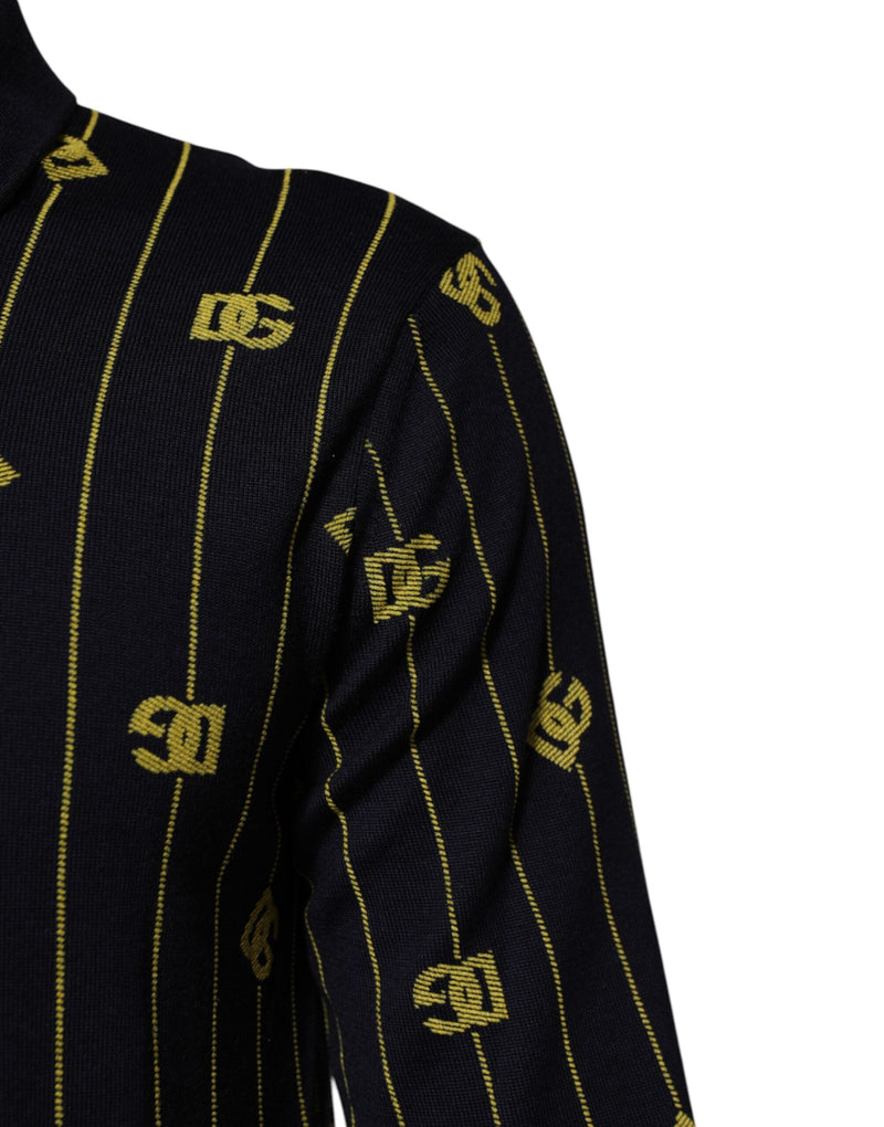 Black Logo Jacquard Knitted Polo Shirt T-shirt Dolce & Gabbana
