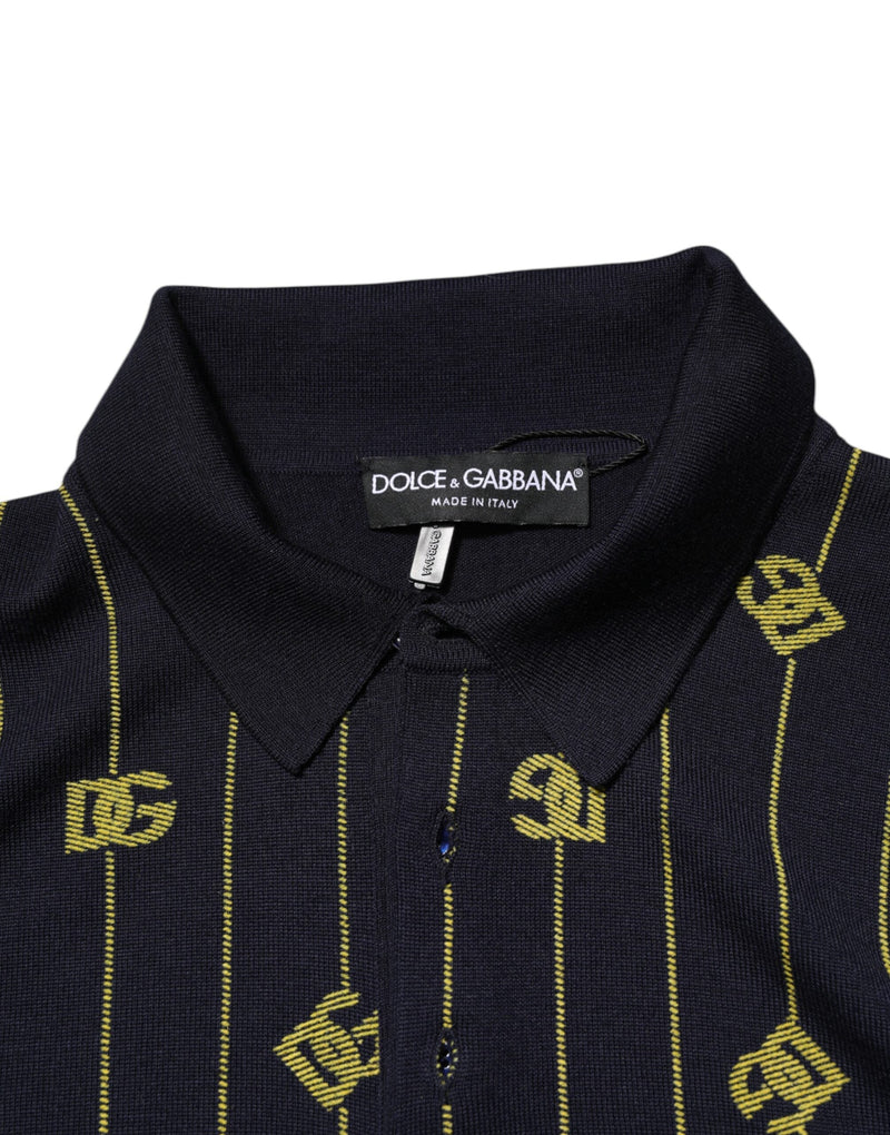 Black Logo Jacquard Knitted Polo Shirt T-shirt Dolce & Gabbana