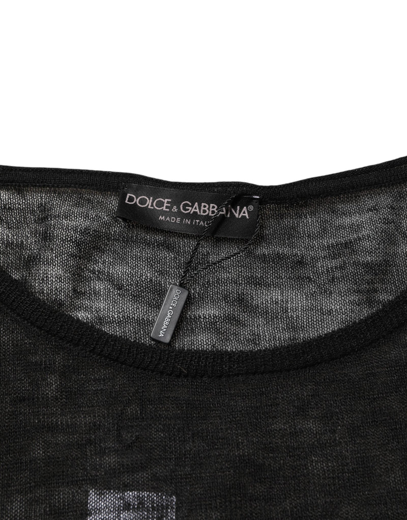 Black Linen Mesh Tattered Longsleeves T-shirt Dolce & Gabbana