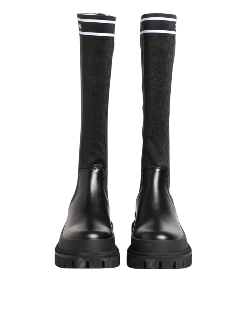 Black White Polyester Socks High Boots Shoes Dolce & Gabbana