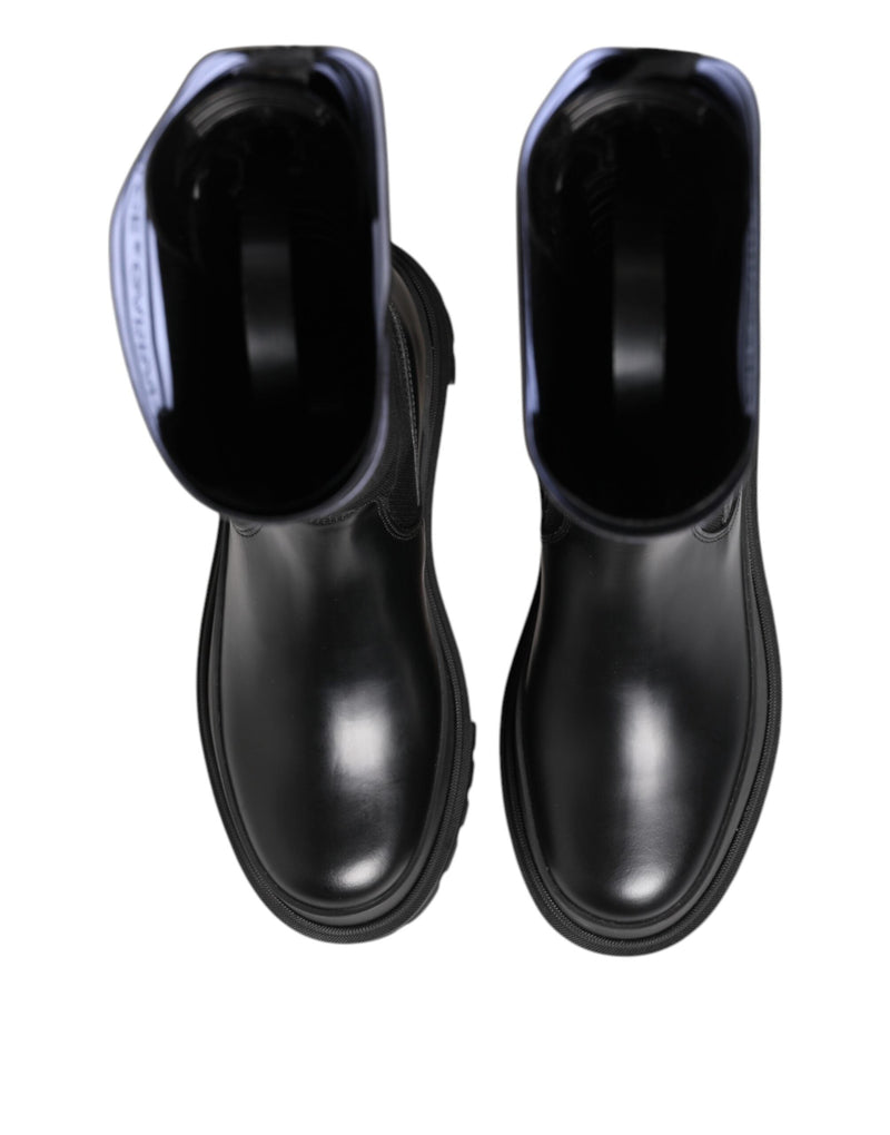Black White Polyester Socks High Boots Shoes Dolce & Gabbana