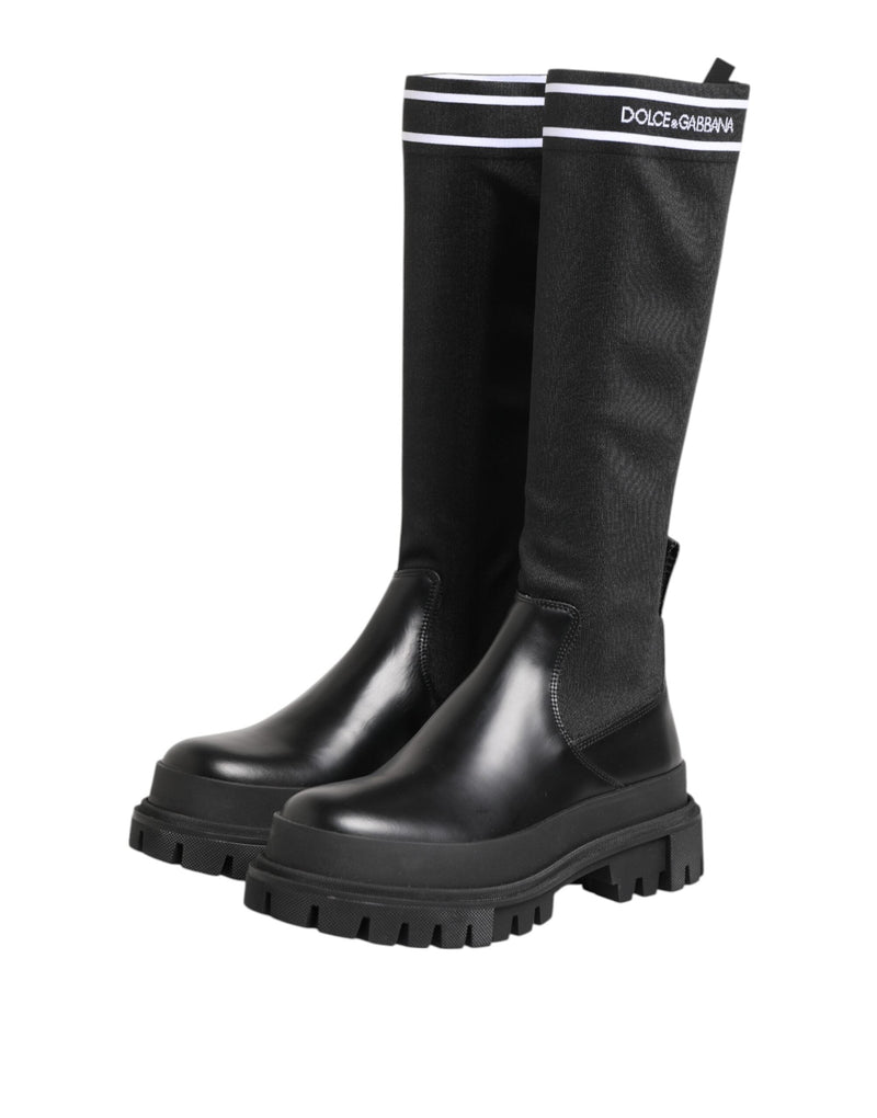 Black White Polyester Socks High Boots Shoes Dolce & Gabbana