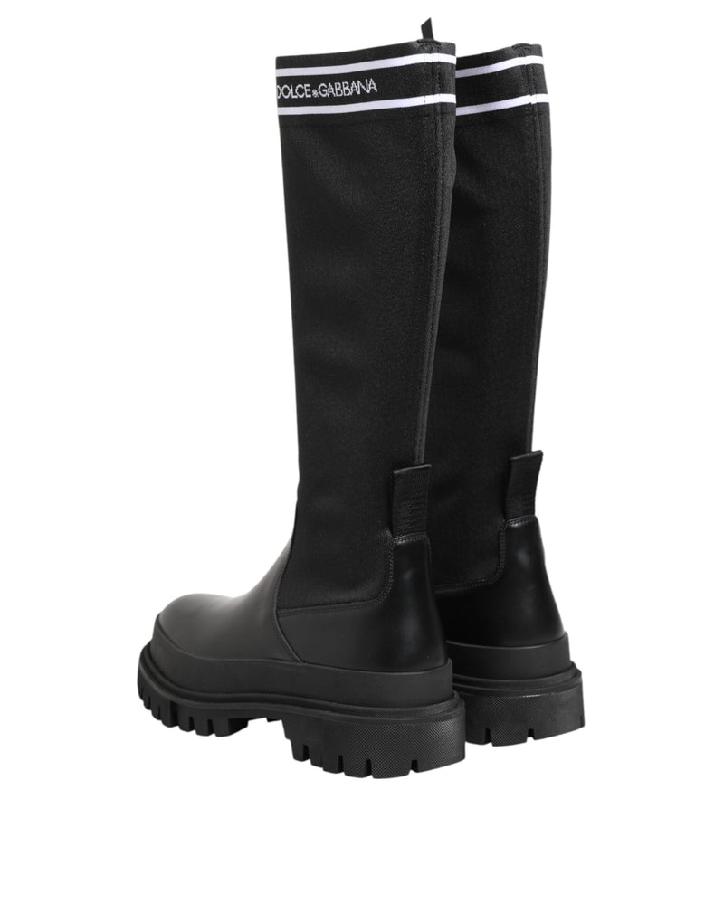Black White Polyester Socks High Boots Shoes Dolce & Gabbana
