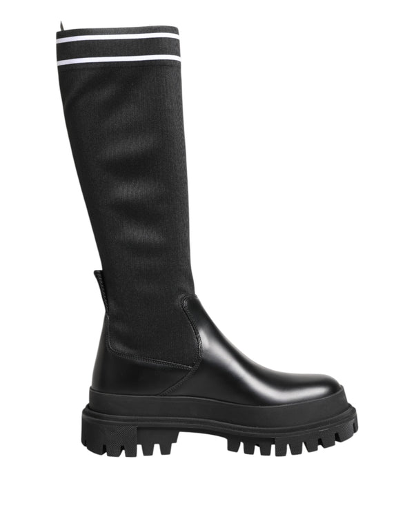 Black White Polyester Socks High Boots Shoes Dolce & Gabbana