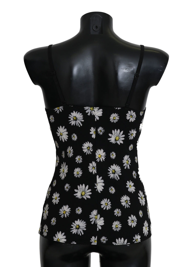 Elegant Black Daisy Floral Lace Chemise Dress Dolce & Gabbana