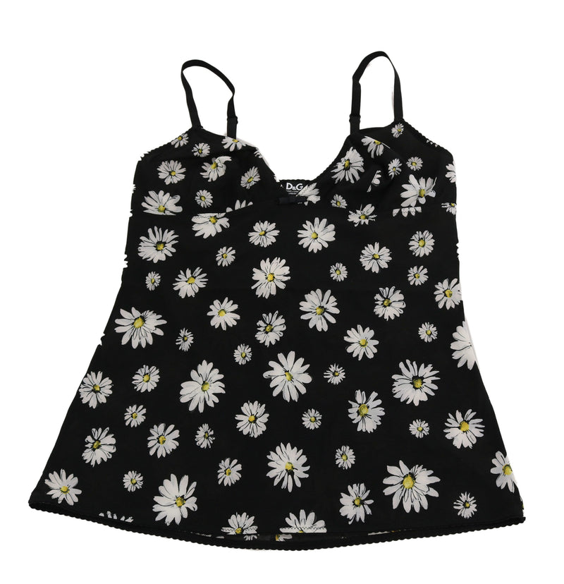 Elegant Black Daisy Floral Lace Chemise Dress Dolce & Gabbana