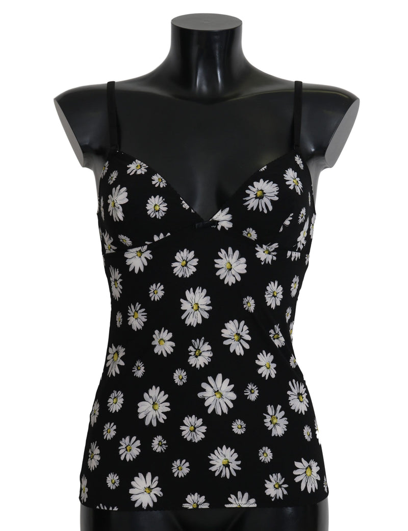 Elegant Black Daisy Floral Lace Chemise Dress Dolce & Gabbana