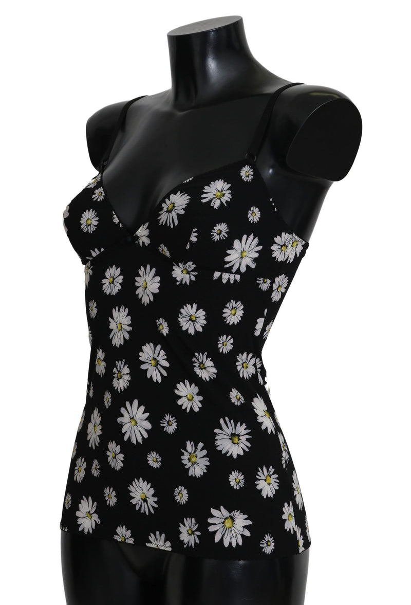 Elegant Black Daisy Floral Lace Chemise Dress Dolce & Gabbana