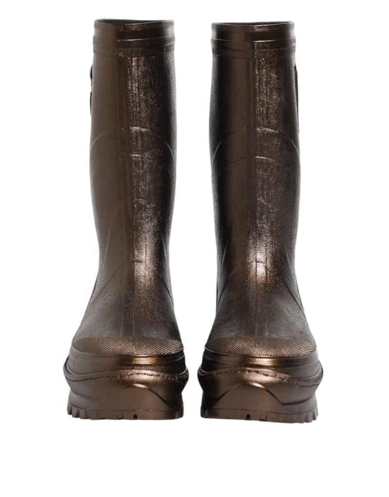 Metallic Bronze Pull On Rain Boots Shoes Dolce & Gabbana