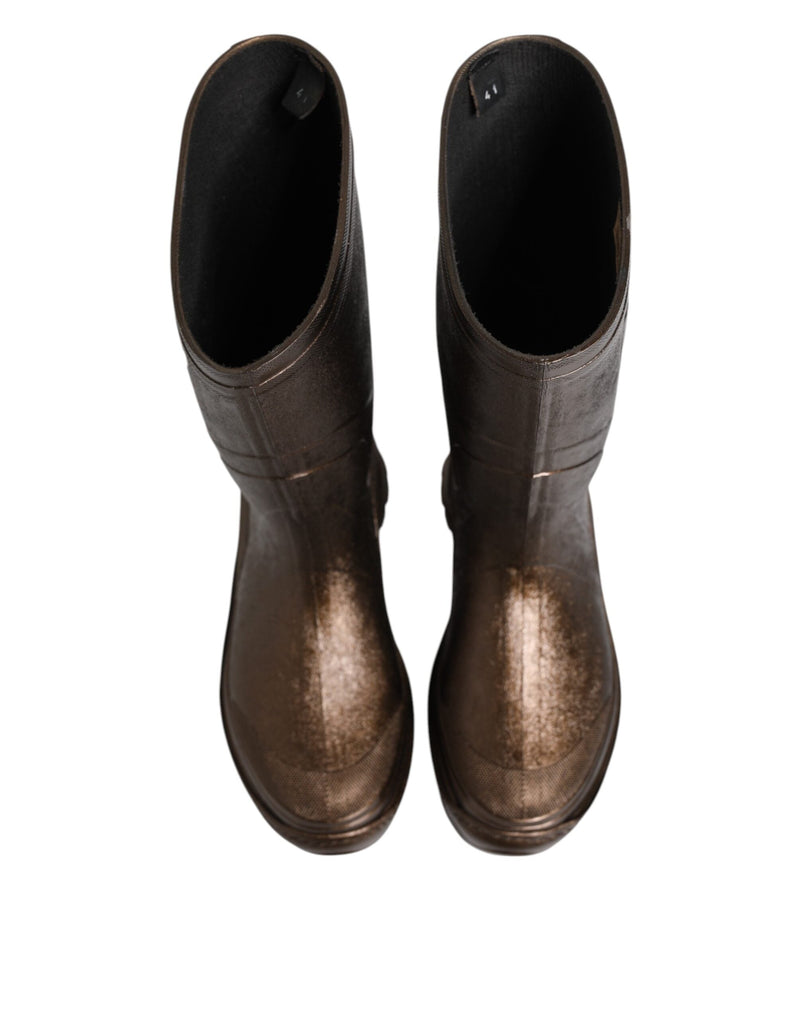Metallic Bronze Pull On Rain Boots Shoes Dolce & Gabbana
