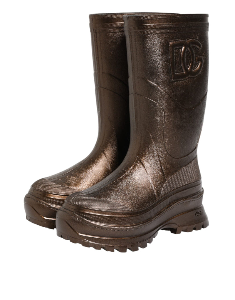 Metallic Bronze Pull On Rain Boots Shoes Dolce & Gabbana
