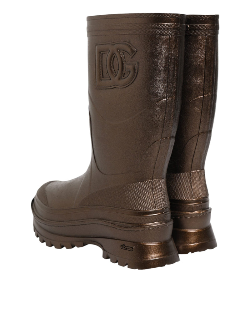 Metallic Bronze Pull On Rain Boots Shoes Dolce & Gabbana
