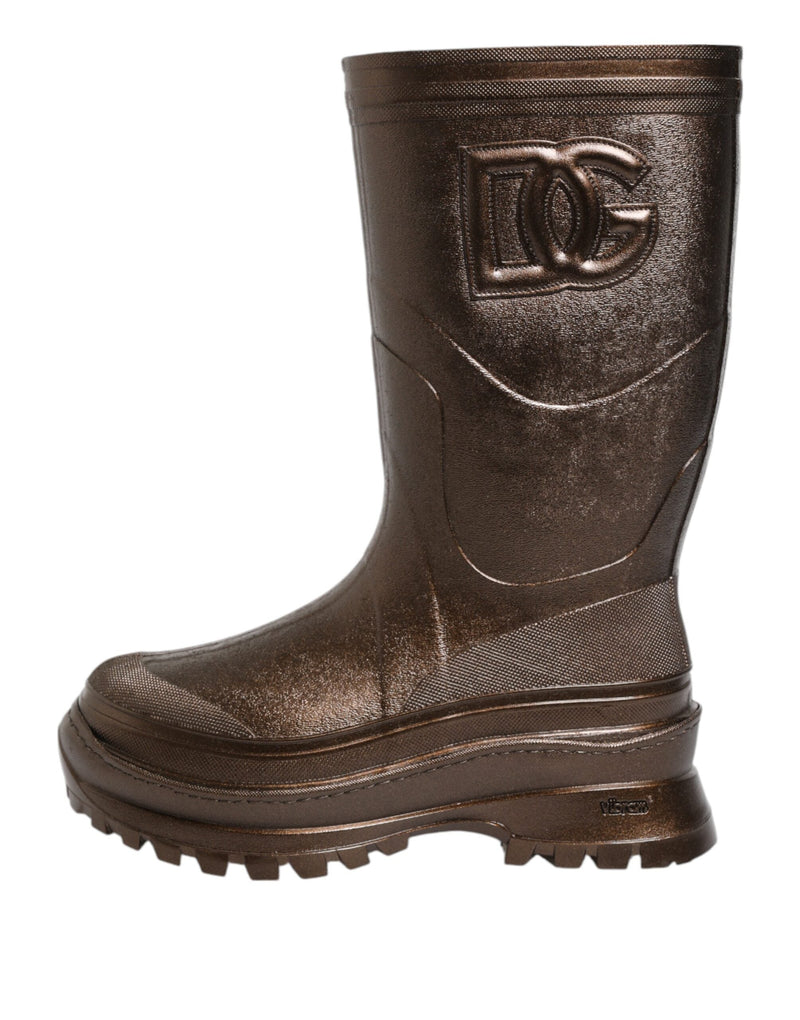 Metallic Bronze Pull On Rain Boots Shoes Dolce & Gabbana