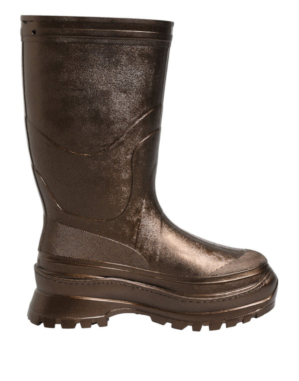 Metallic Bronze Pull On Rain Boots Shoes Dolce & Gabbana