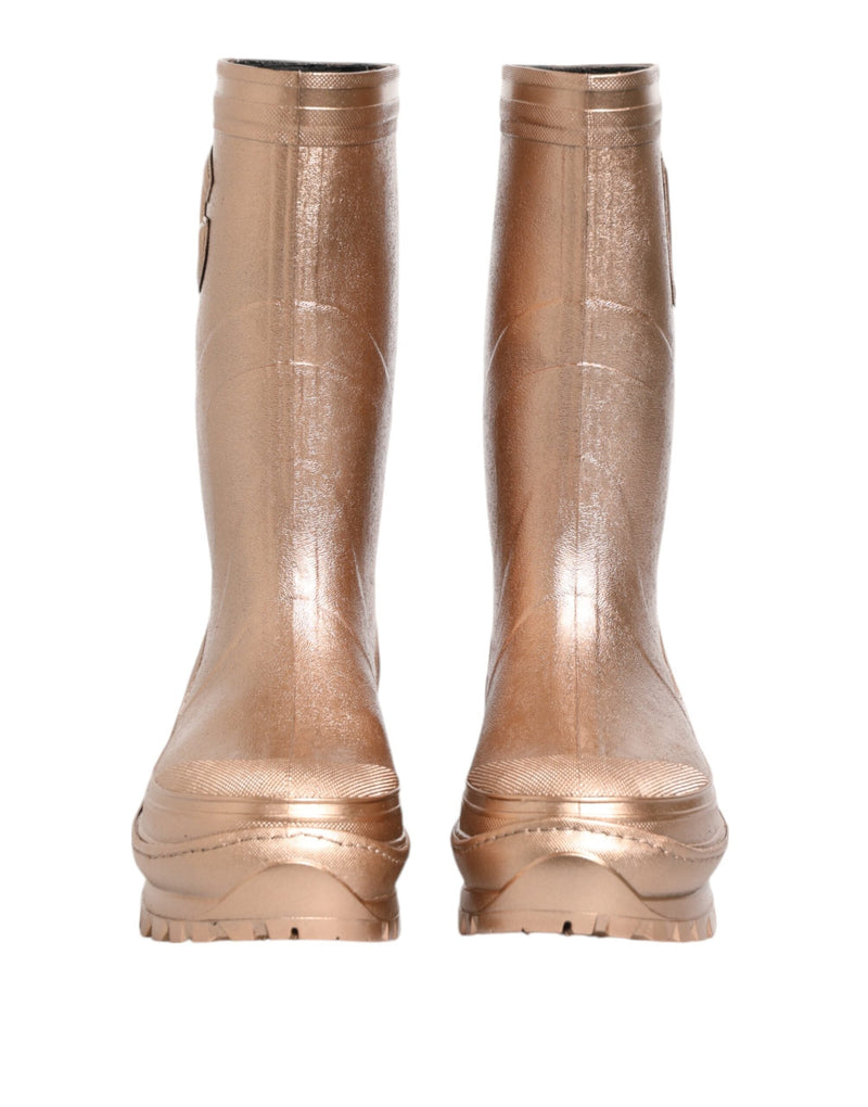 Rose Gold Rubber Pull On Rain Boots  Shoes Dolce & Gabbana