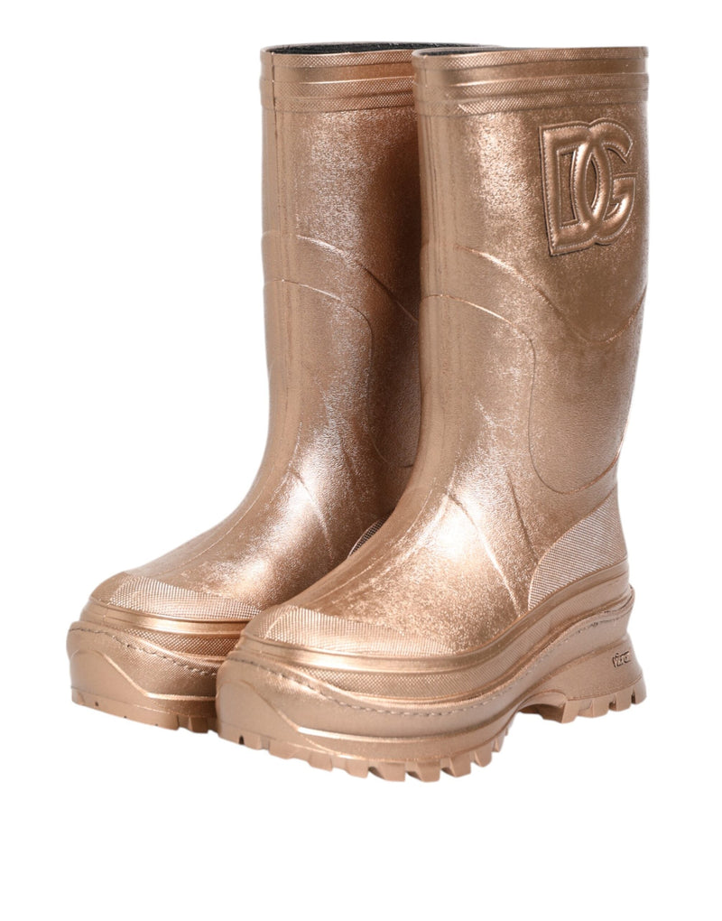 Rose Gold Rubber Pull On Rain Boots  Shoes Dolce & Gabbana