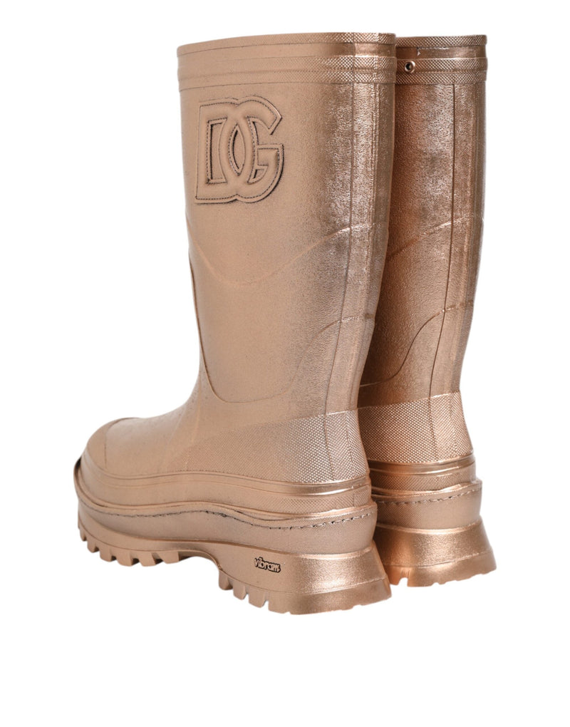 Rose Gold Rubber Pull On Rain Boots  Shoes Dolce & Gabbana