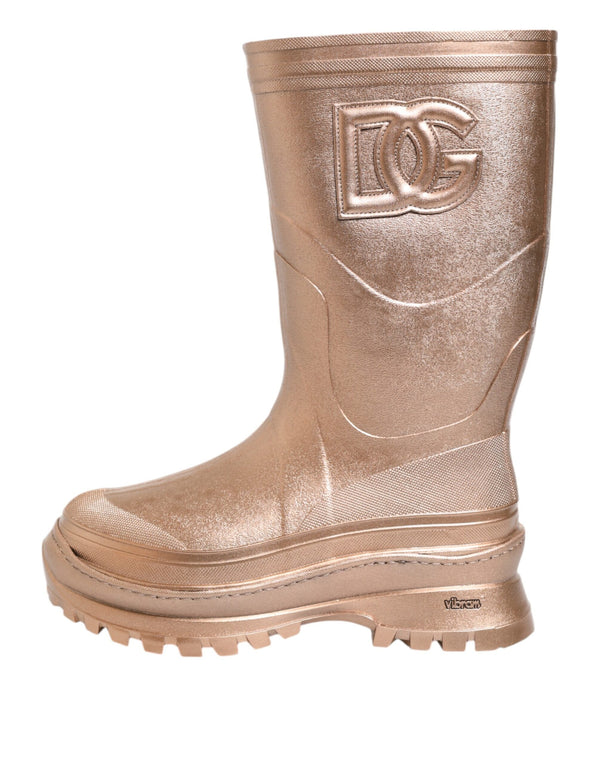 Rose Gold Rubber Pull On Rain Boots  Shoes Dolce & Gabbana