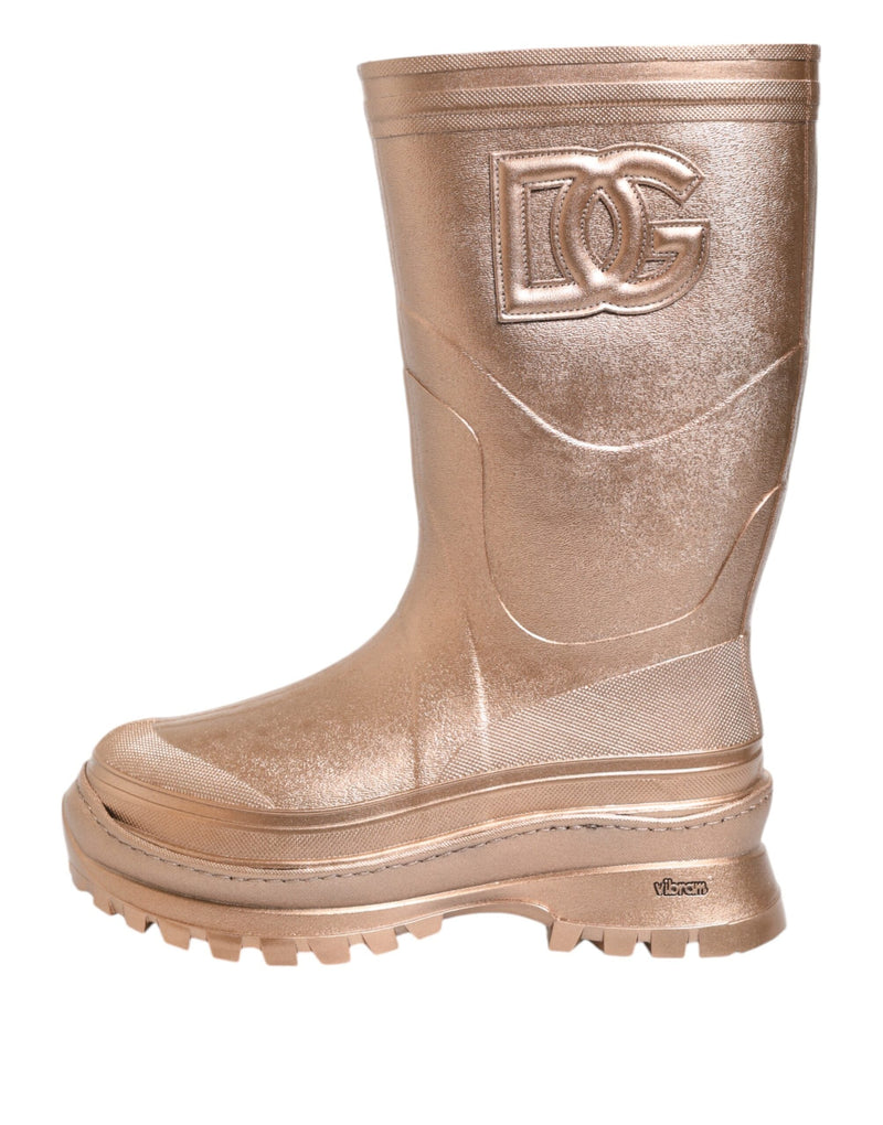 Rose Gold Rubber Pull On Rain Boots  Shoes Dolce & Gabbana