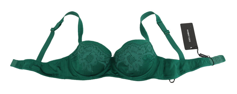 Enchanting Green Floral Lace Silk Bra Dolce & Gabbana