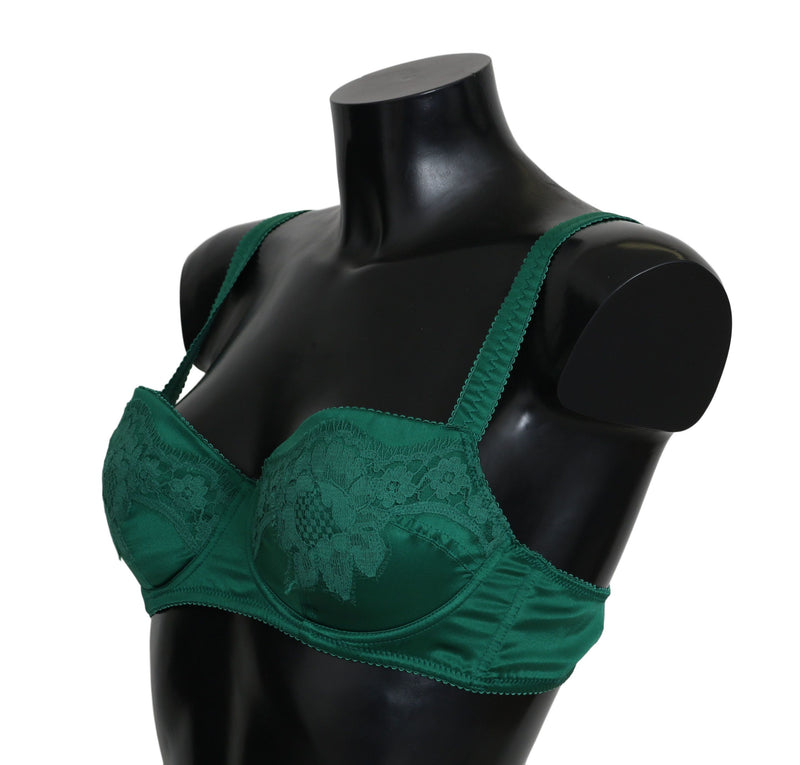 Enchanting Green Floral Lace Silk Bra Dolce & Gabbana