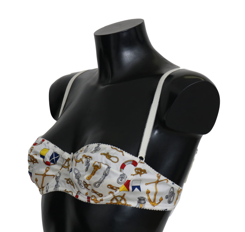 Elegant White Sailor Print Stretch Bra Dolce & Gabbana