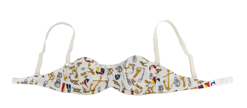 Elegant White Sailor Print Stretch Bra Dolce & Gabbana