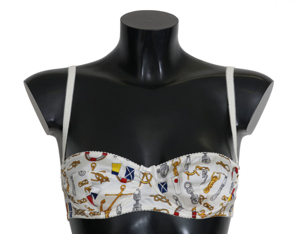 Elegant White Sailor Print Stretch Bra Dolce & Gabbana