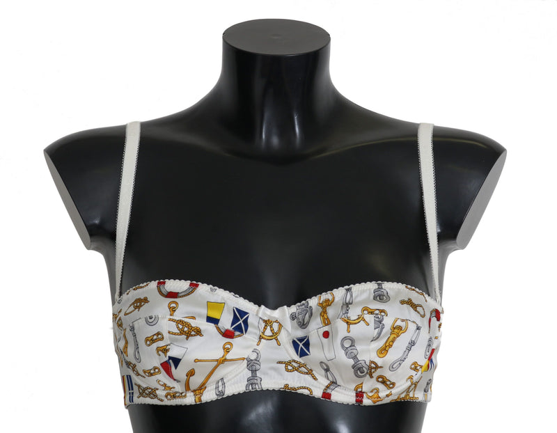 Elegant White Sailor Print Stretch Bra Dolce & Gabbana