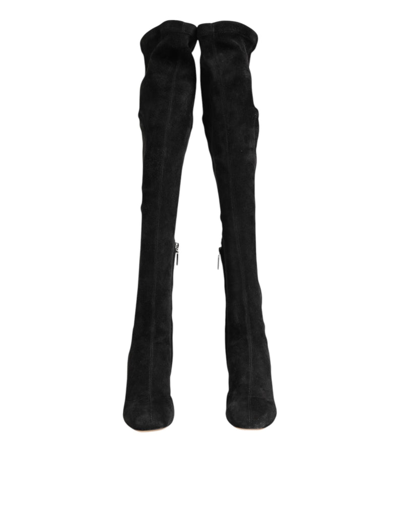 Black Suede Leather Knee High Boots Shoes Dolce & Gabbana