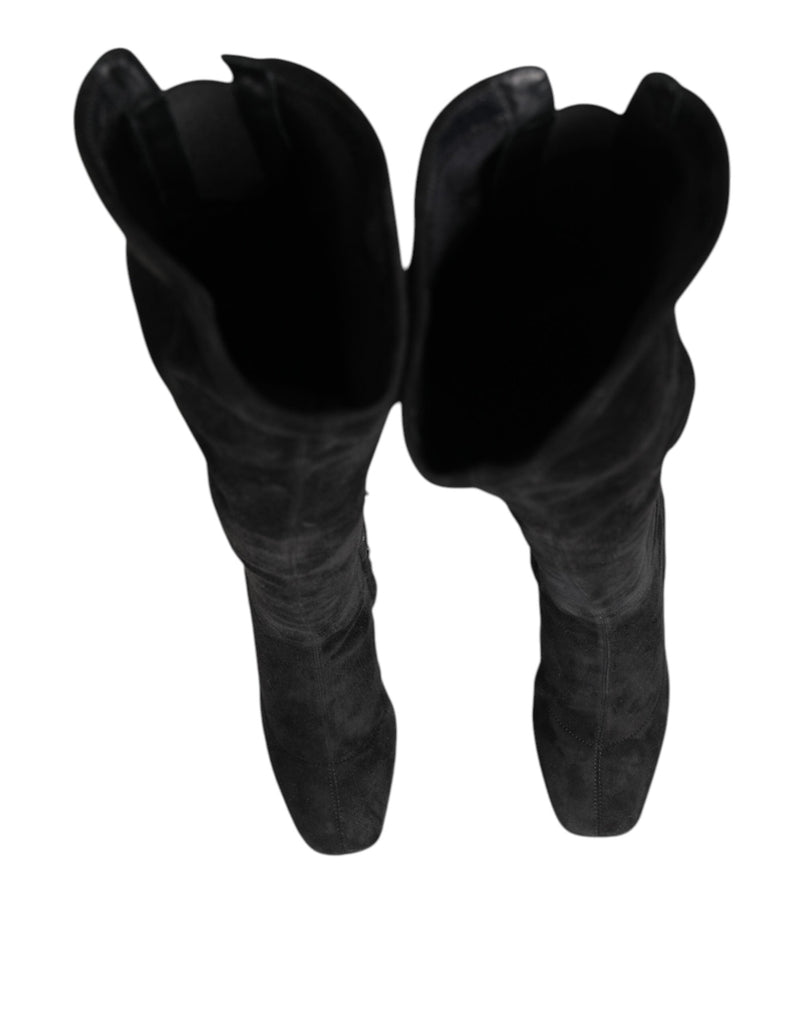Black Suede Leather Knee High Boots Shoes Dolce & Gabbana