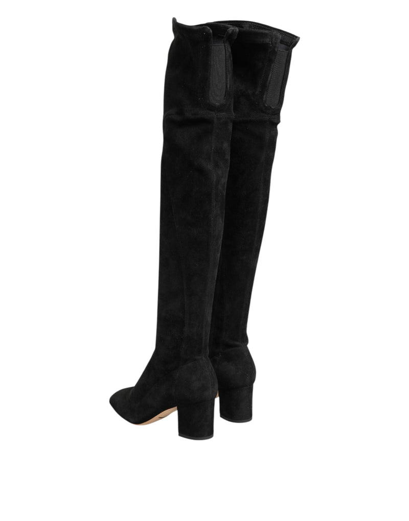 Black Suede Leather Knee High Boots Shoes Dolce & Gabbana