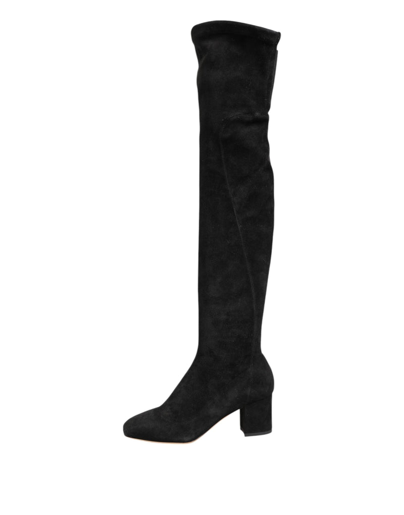 Black Suede Leather Knee High Boots Shoes Dolce & Gabbana