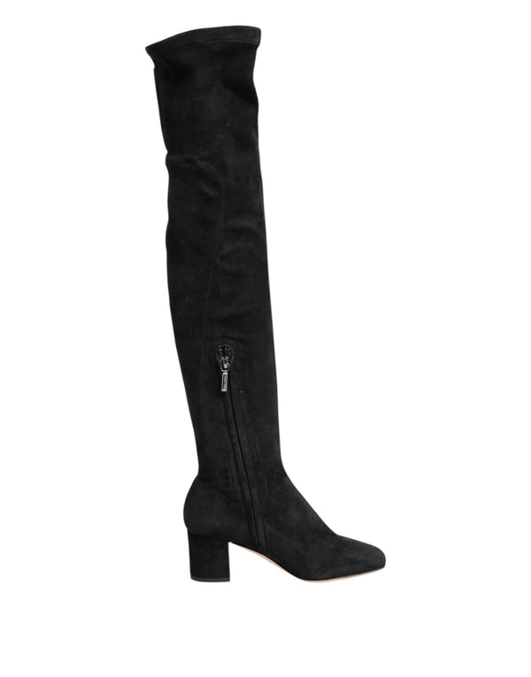 Black Suede Leather Knee High Boots Shoes Dolce & Gabbana