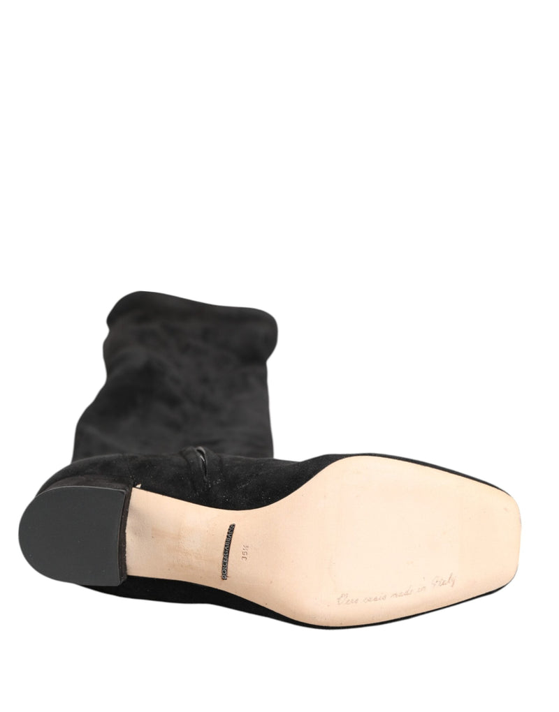 Black Suede Leather Knee High Boots Shoes Dolce & Gabbana
