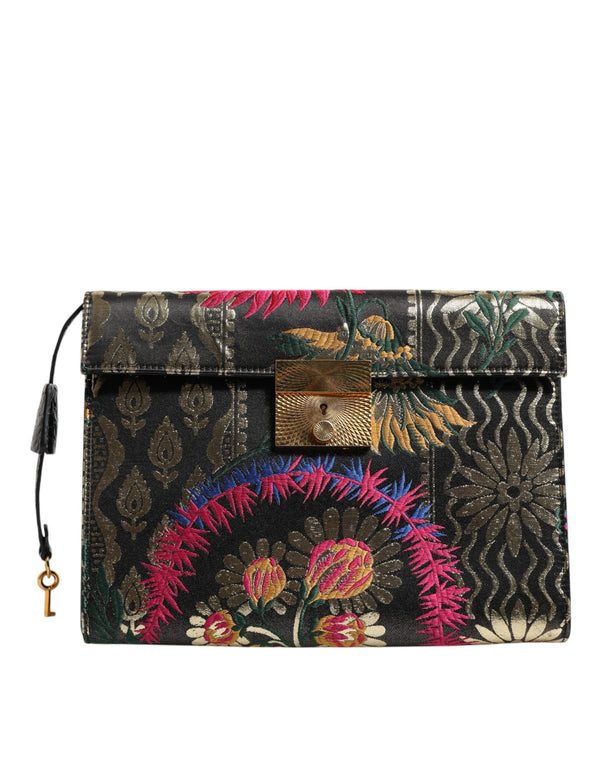 Multicolor Jacquard Floral Document Briefcase Bag Dolce & Gabbana