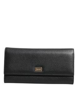 Black Leather Trifold Logo Plaque Card Holder Wallet Dolce & Gabbana