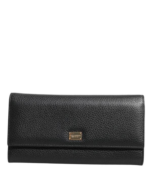 Black Leather Trifold Logo Plaque Card Holder Wallet Dolce & Gabbana