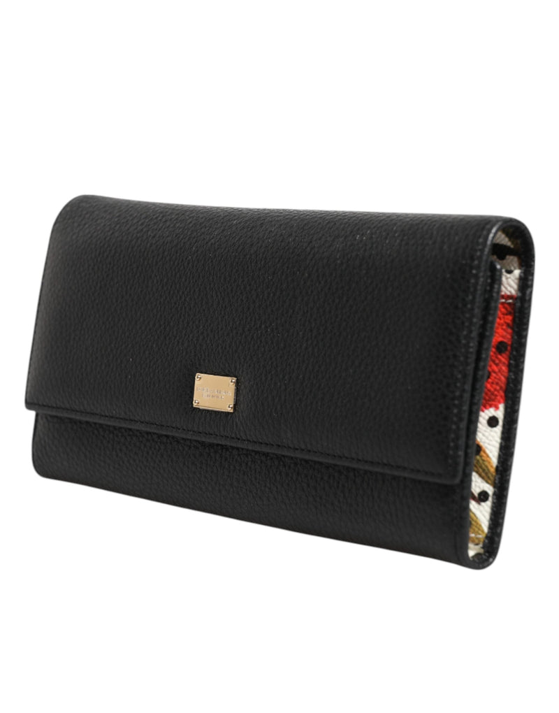 Black Leather Trifold Logo Plaque Card Holder Wallet Dolce & Gabbana