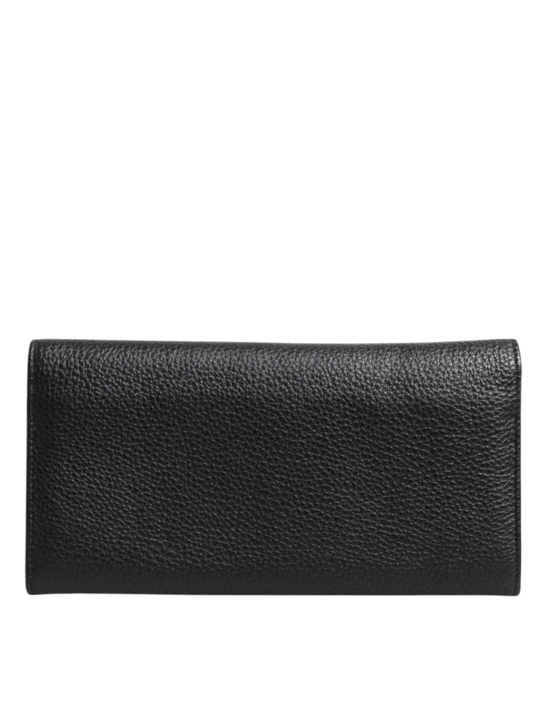 Black Leather Trifold Logo Plaque Card Holder Wallet Dolce & Gabbana