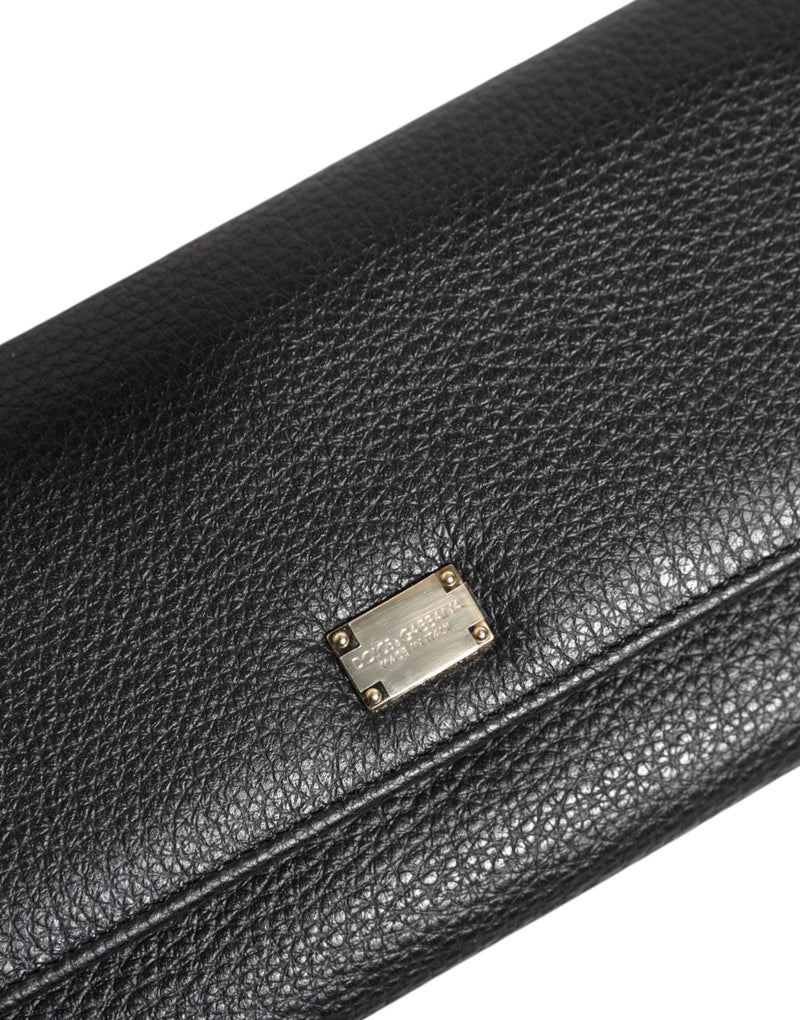 Black Leather Trifold Logo Plaque Card Holder Wallet Dolce & Gabbana