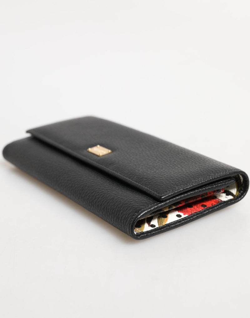 Black Leather Trifold Logo Plaque Card Holder Wallet Dolce & Gabbana