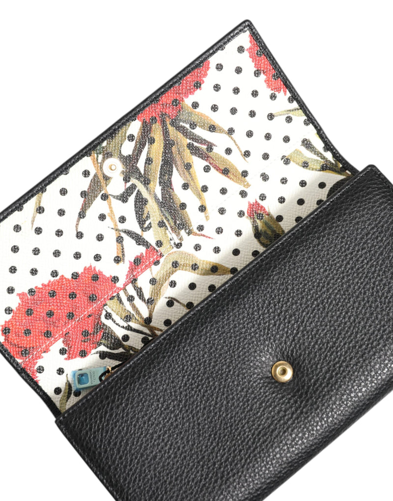 Black Leather Trifold Logo Plaque Card Holder Wallet Dolce & Gabbana